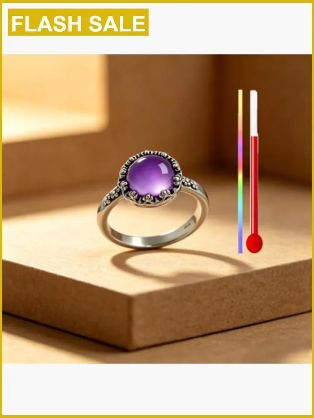 Vintage Cherry Blossom Mood Ring S925 Sterling Silver Thermochromic Color